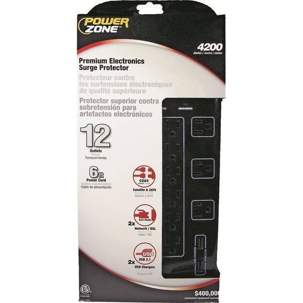 Powerzone Surge Protect 12Out 4200J Blk OR504142